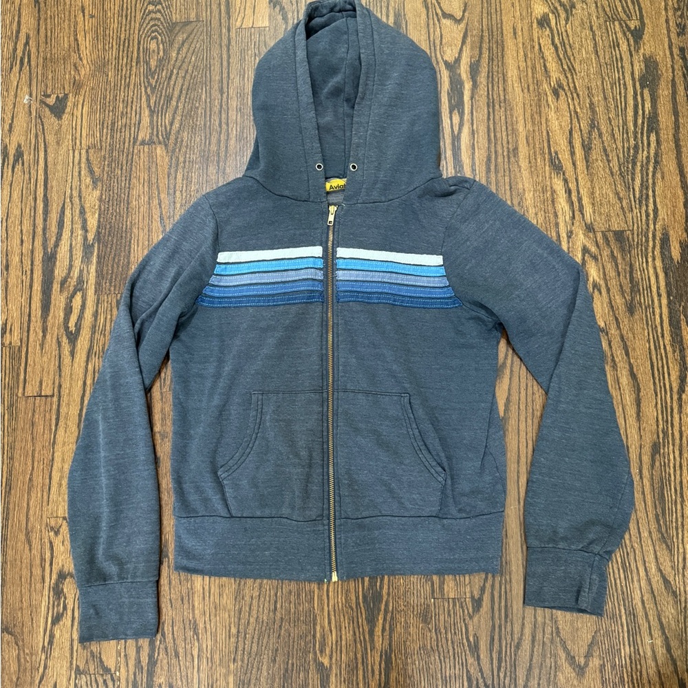 Aviator Nation Charcoal Blue striped hoodie sweatshirt size S